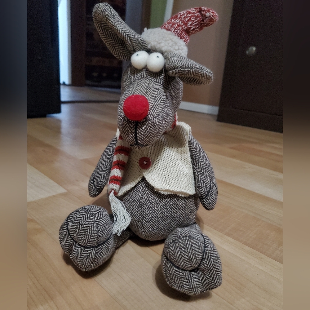 Herringbone Plush Reindeer with Red Accents